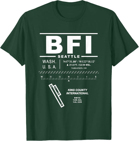 King County International Airport Seattle Washington BFI T-Shirt - T-Shirt | Forest