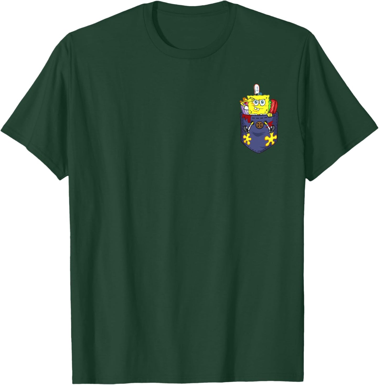Mademark x SpongeBob SquarePants - SpongeBob in my Pocket Cute SpongeBob Out of Food Pocket T-Shirt - T-Shirt | Forest
