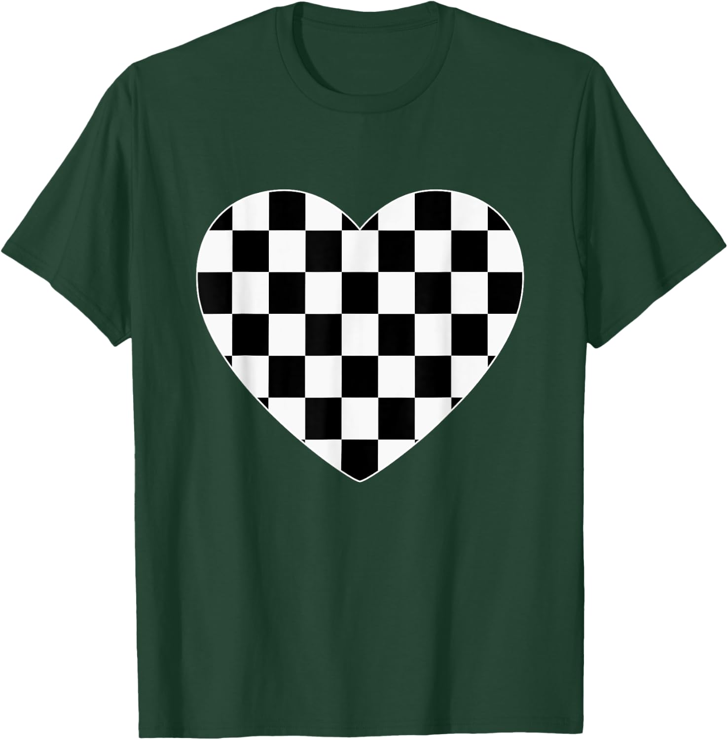 Checkered Love Heart Black White Cute Chess Game Women Men T-Shirt - T-Shirt | Forest