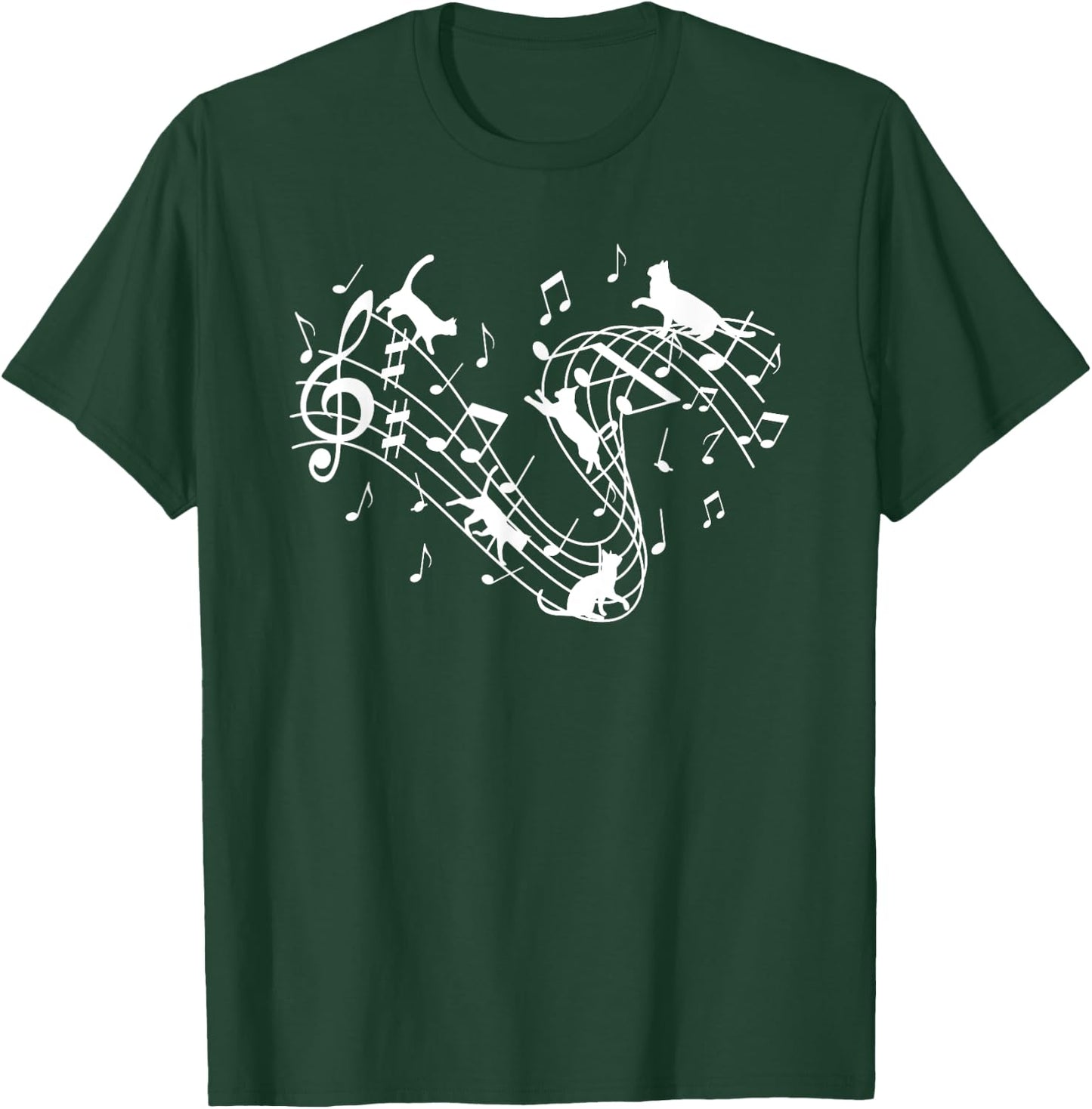 Cute Cat Lover Kitty Playing Music Note Clef Musician Music Men Women Girls Kids T-Shirt - T-Shirt | Forest