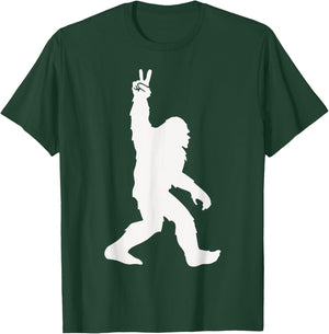 Funny Bigfoot Two Fingers Up For Peace Believers Men Women T-Shirt - T-Shirt | Forest