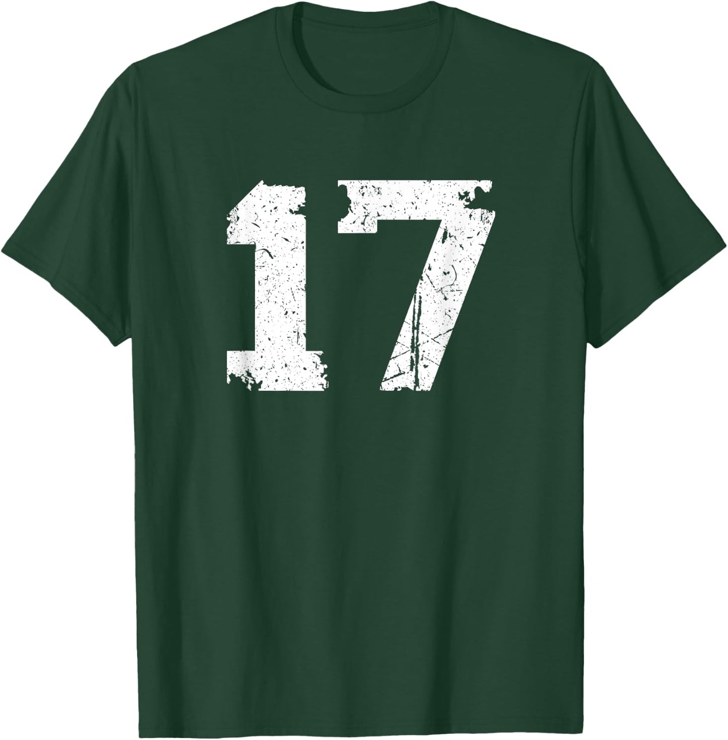 Number #17 Sport Vintage Torn Varsity Number T-Shirt - T-Shirt | Forest