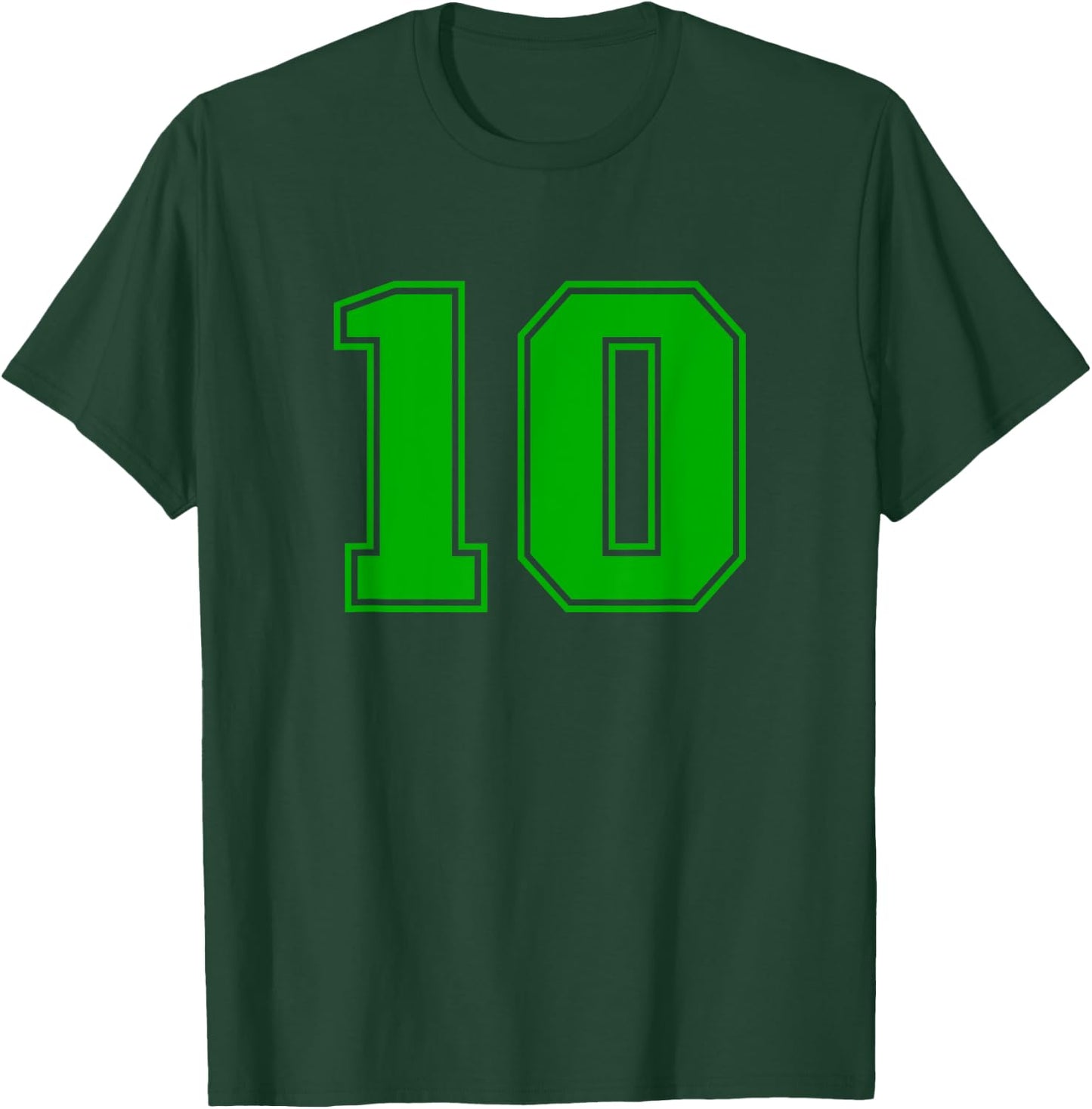 Number #10 Green Sports Fan Jersey Number T-Shirt - T-Shirt | Forest
