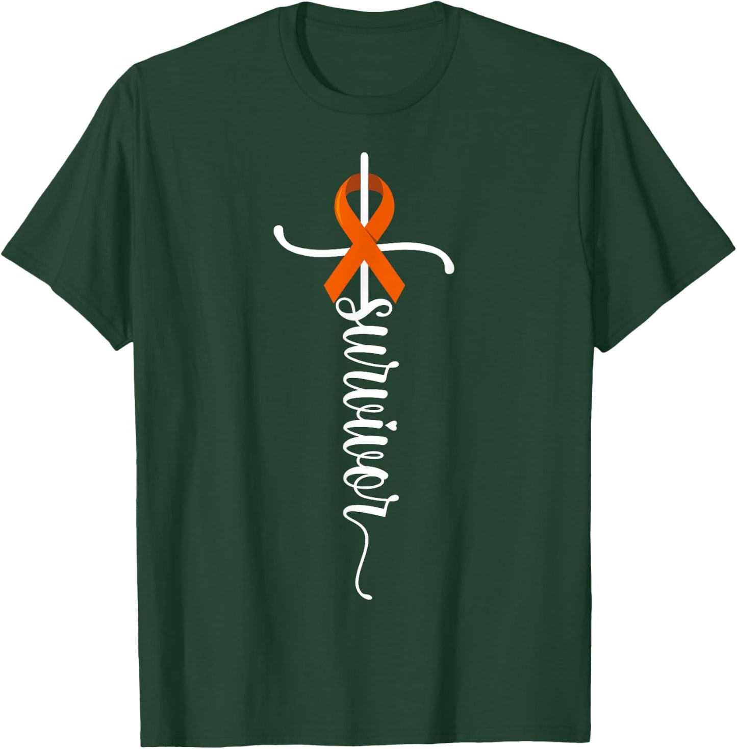 Survivor Christian Cross Warrior Orange Leukemia Cancer T-Shirt - T-Shirt | Forest