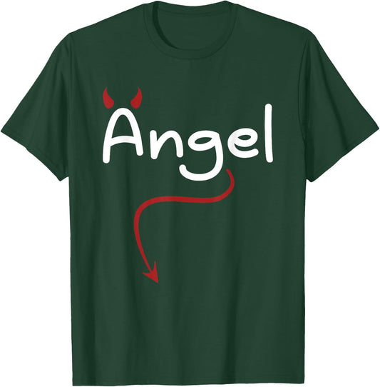 Carnival Costume Devil Angel Couple Love Funny Angel T-Shirt - T-Shirt | Forest