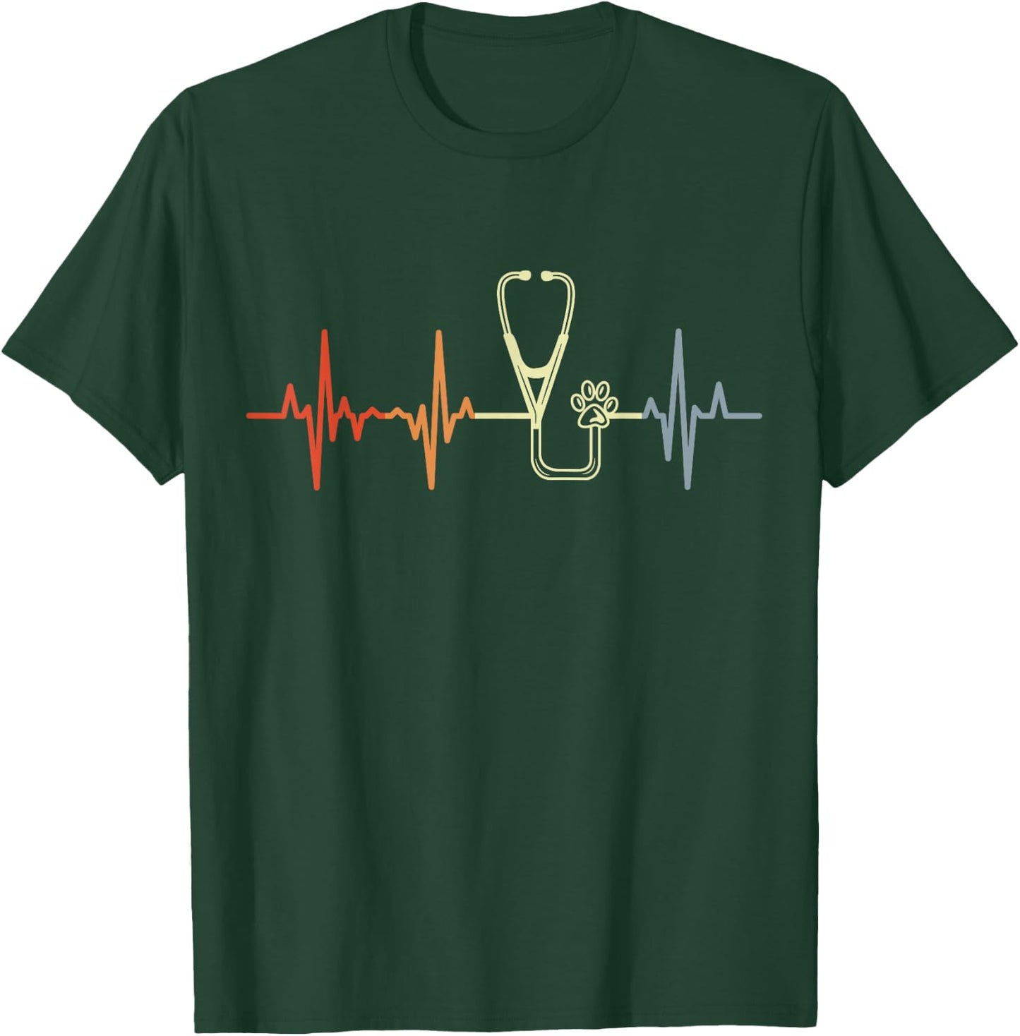 Vintage Stethoscope Pulse Line Veterinary Veterinarian T-Shirt - T-Shirt | Forest