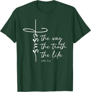 Christian Worship Women Men Kids Jesus The Way Truth Life T-Shirt - T-Shirt | Forest