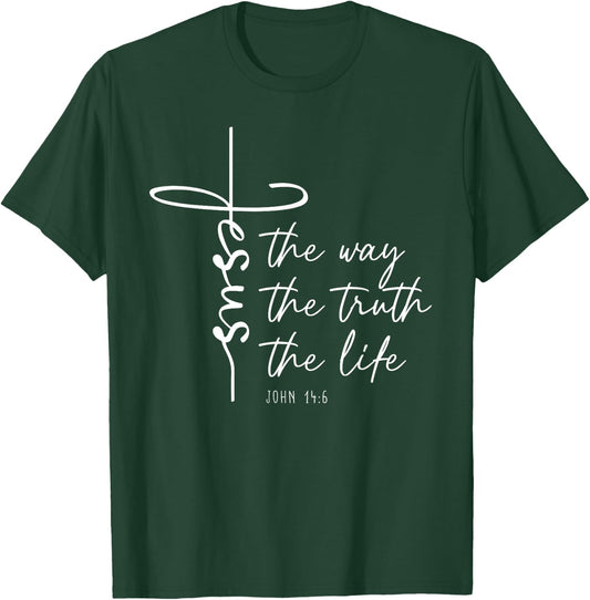 Christian Worship Women Men Kids Jesus The Way Truth Life T-Shirt - T-Shirt | Forest