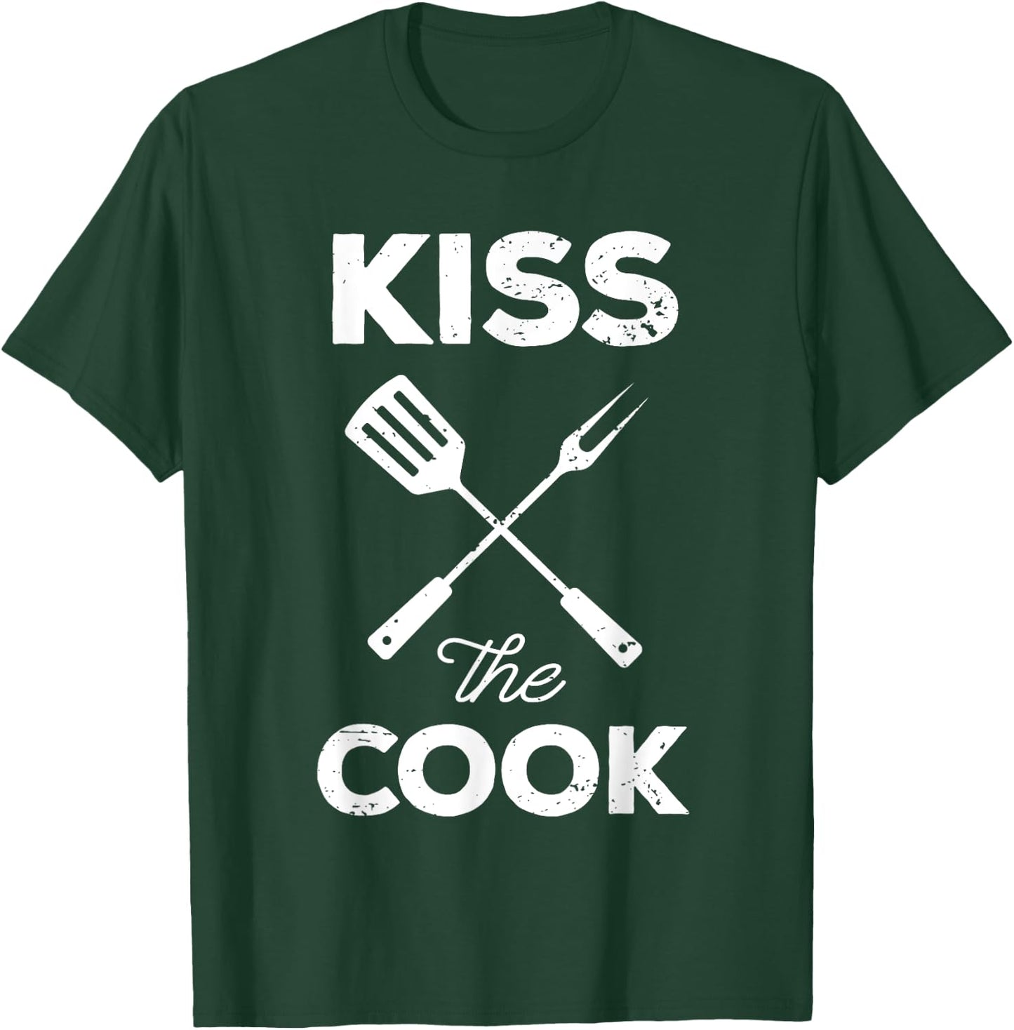 Kiss The Cook Funny BBQ Chef Dad T-Shirt - T-Shirt | Forest