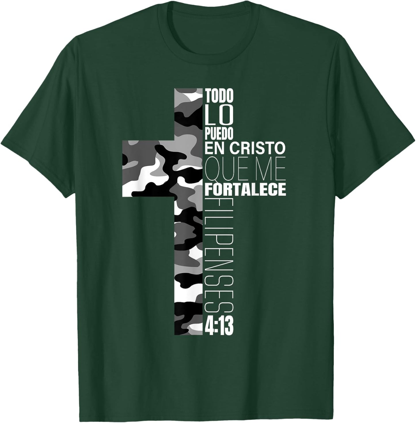 White Camo Christian Verse Spanish Filipenses 4:13 Español T-Shirt - T-Shirt | Forest