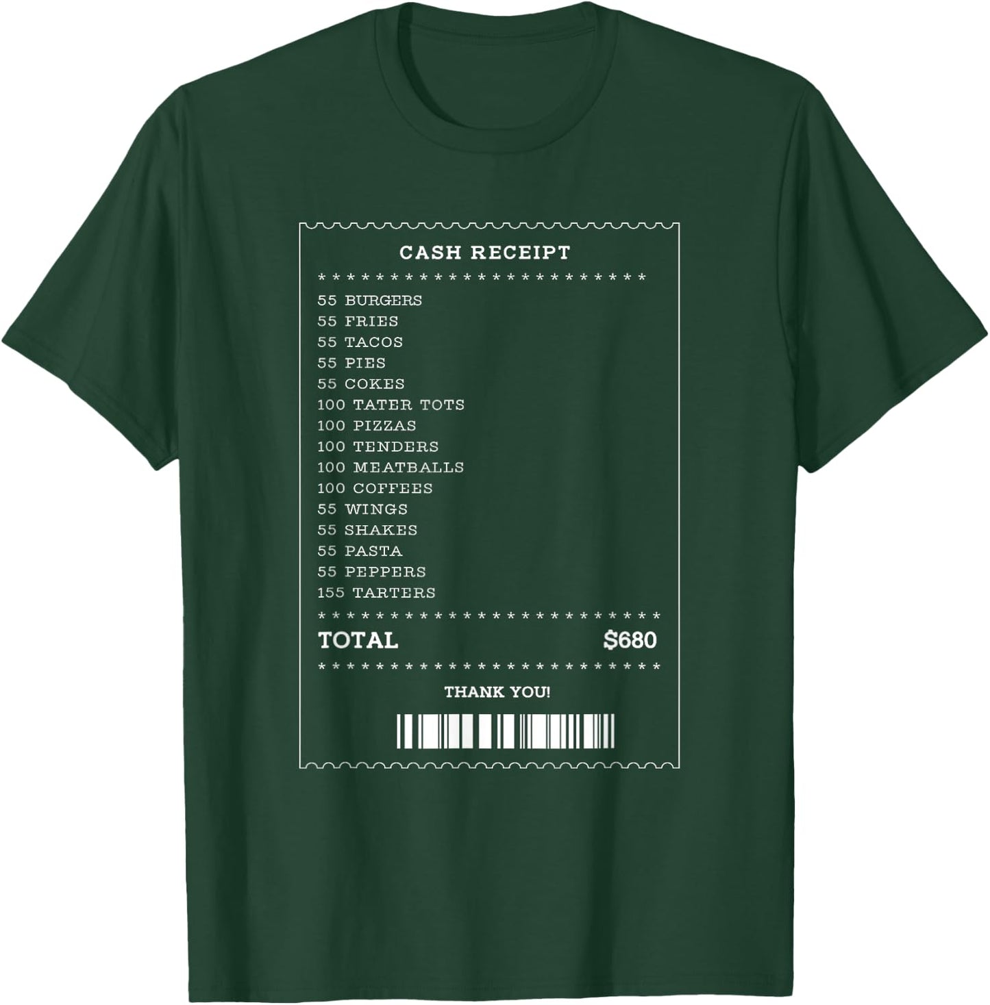 55 Burgers 55 Fries I Think You Should Leave receipt Design T-Shirt - T-Shirt | Forest