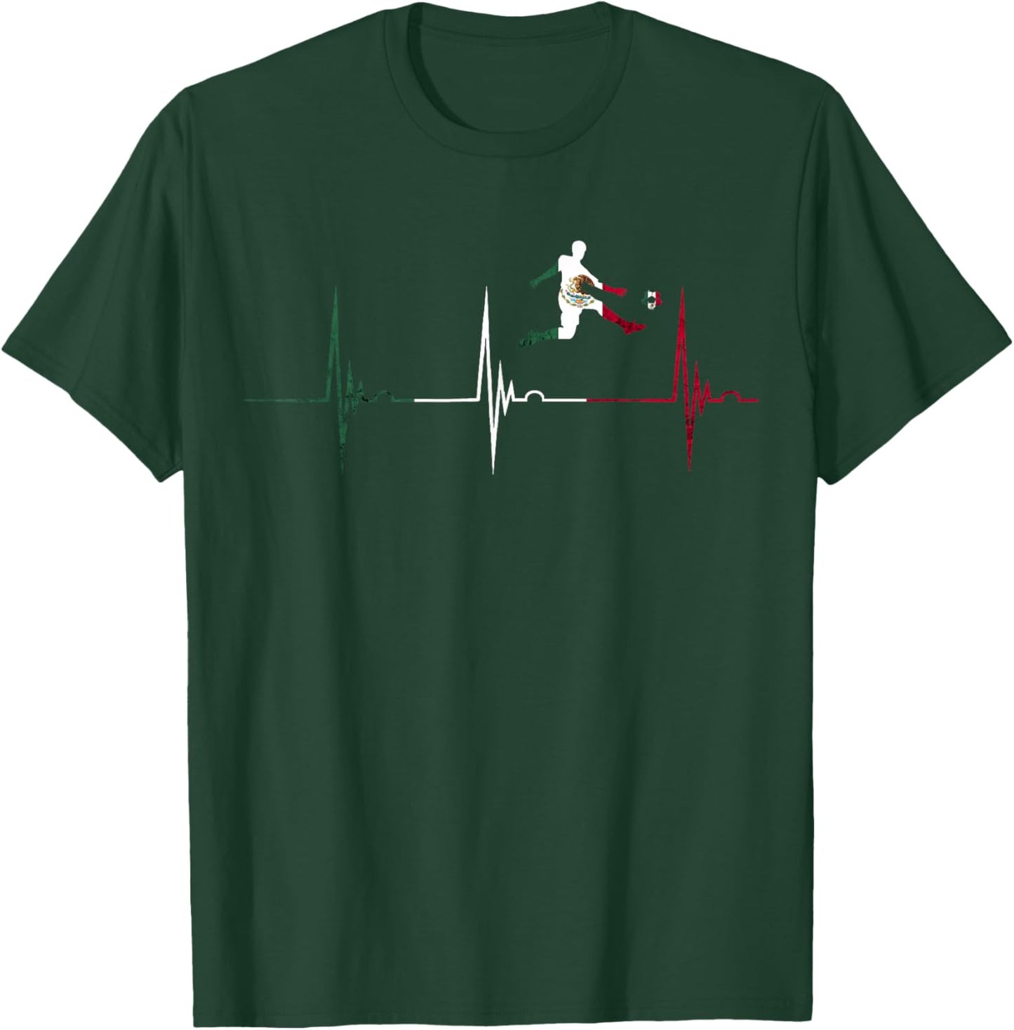 Mexican Flag Mexico Heartbeat EKG Pulse Mexico Soccer T-Shirt - T-Shirt | Forest