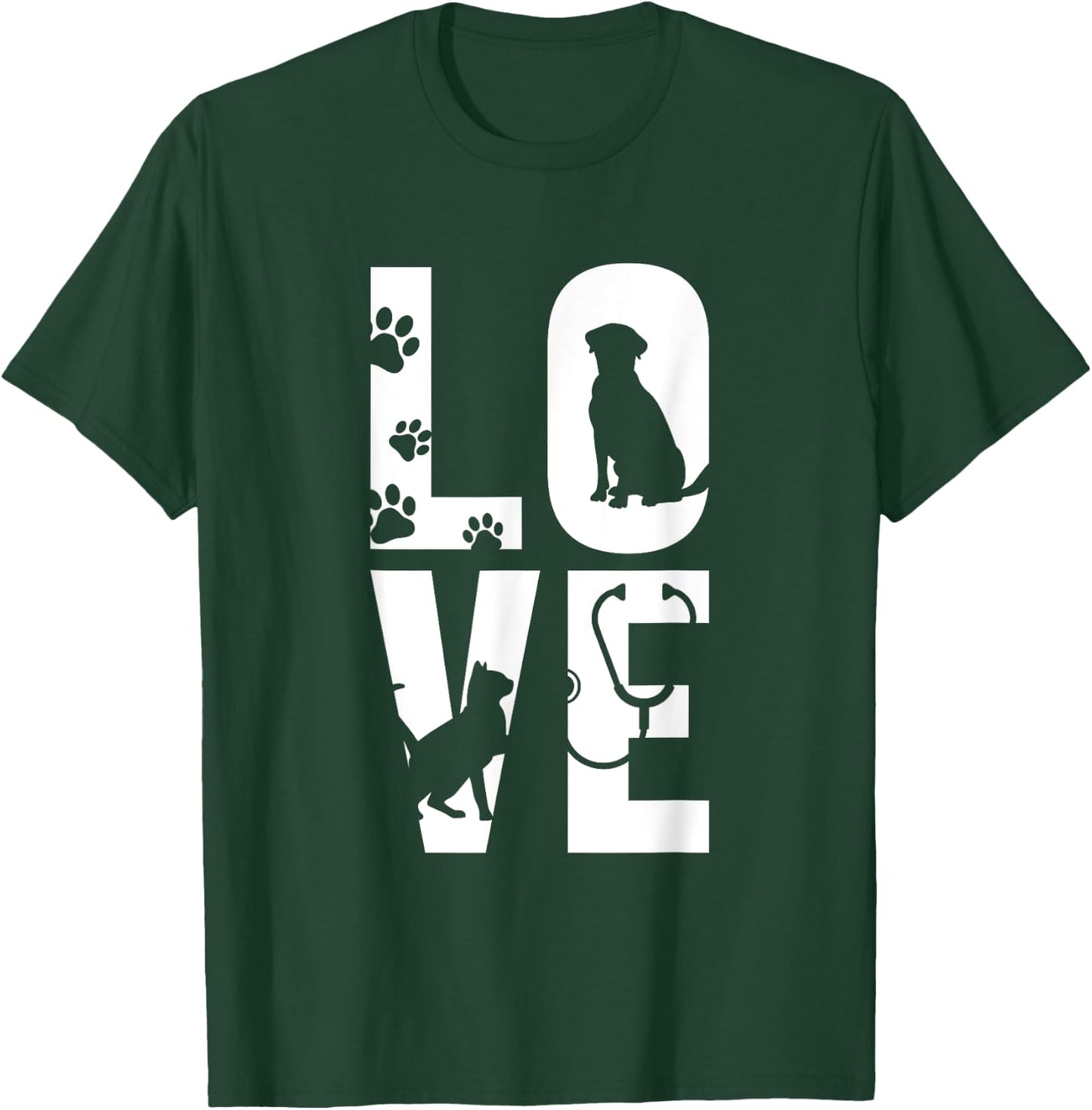 Cute Vet Tech LVT Love Animals Veterinary Technician Dog Cat Women T-Shirt - T-Shirt | Forest