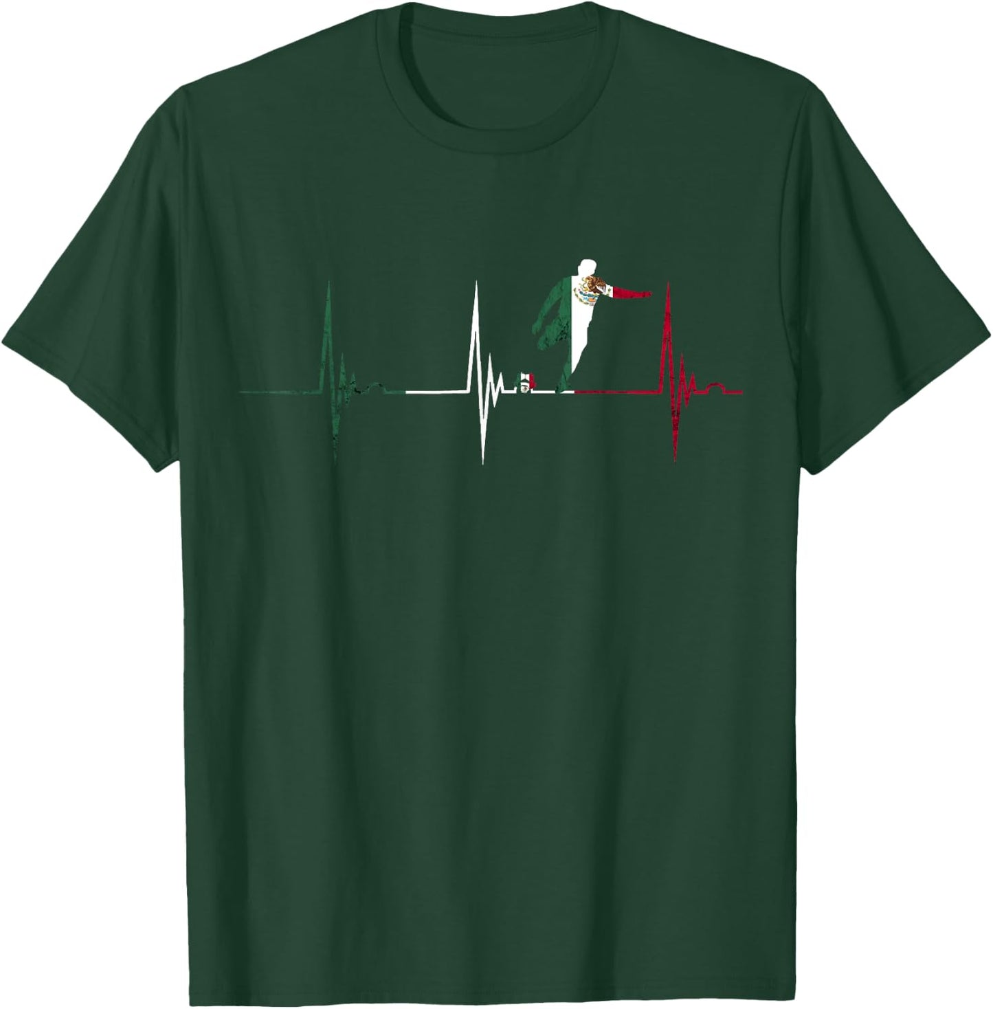 Heartbeat EKG Pulse Mexico Mexican Flag Mexican Soccer Team T-Shirt - T-Shirt | Forest
