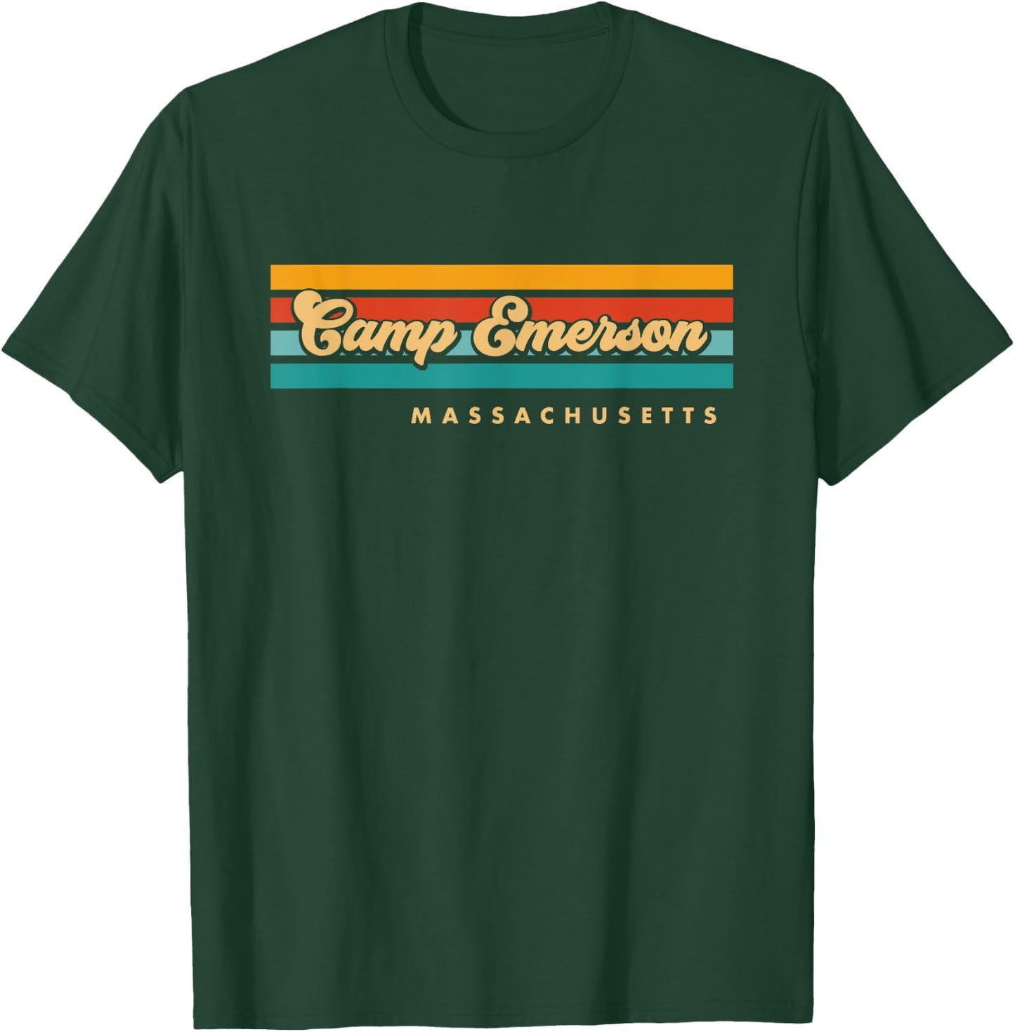 Vintage Sunset Stripes Camp Emerson, Massachusetts T-Shirt - T-Shirt | Forest