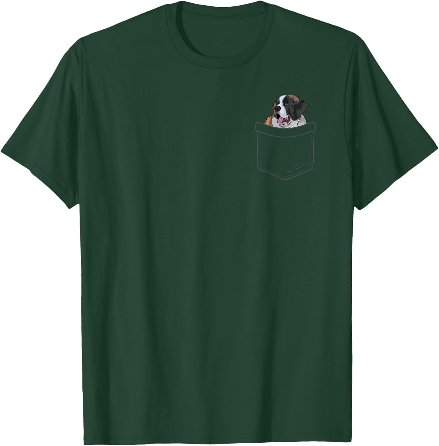 Funny Saint Bernard Art Men Women St. Bernard Dog in Pocket T-Shirt - T-Shirt | Forest