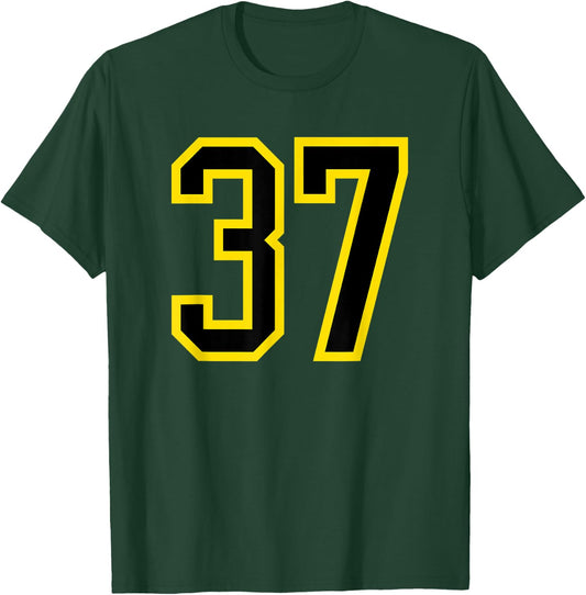 Jersey Number #37 Yellow Black Birthday Sports Number 37 T-Shirt - T-Shirt | Forest