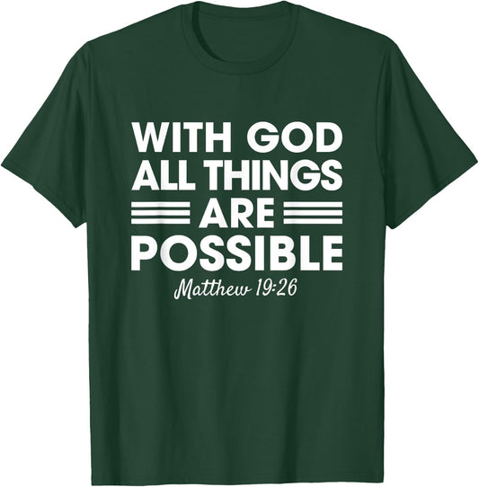 Vintage Retro by 4Do Limited Christian With God All Things Are Possible Matthew 19:26 Black Short Sleeve Modern Small T-Shirt - T-Shirt | Forest