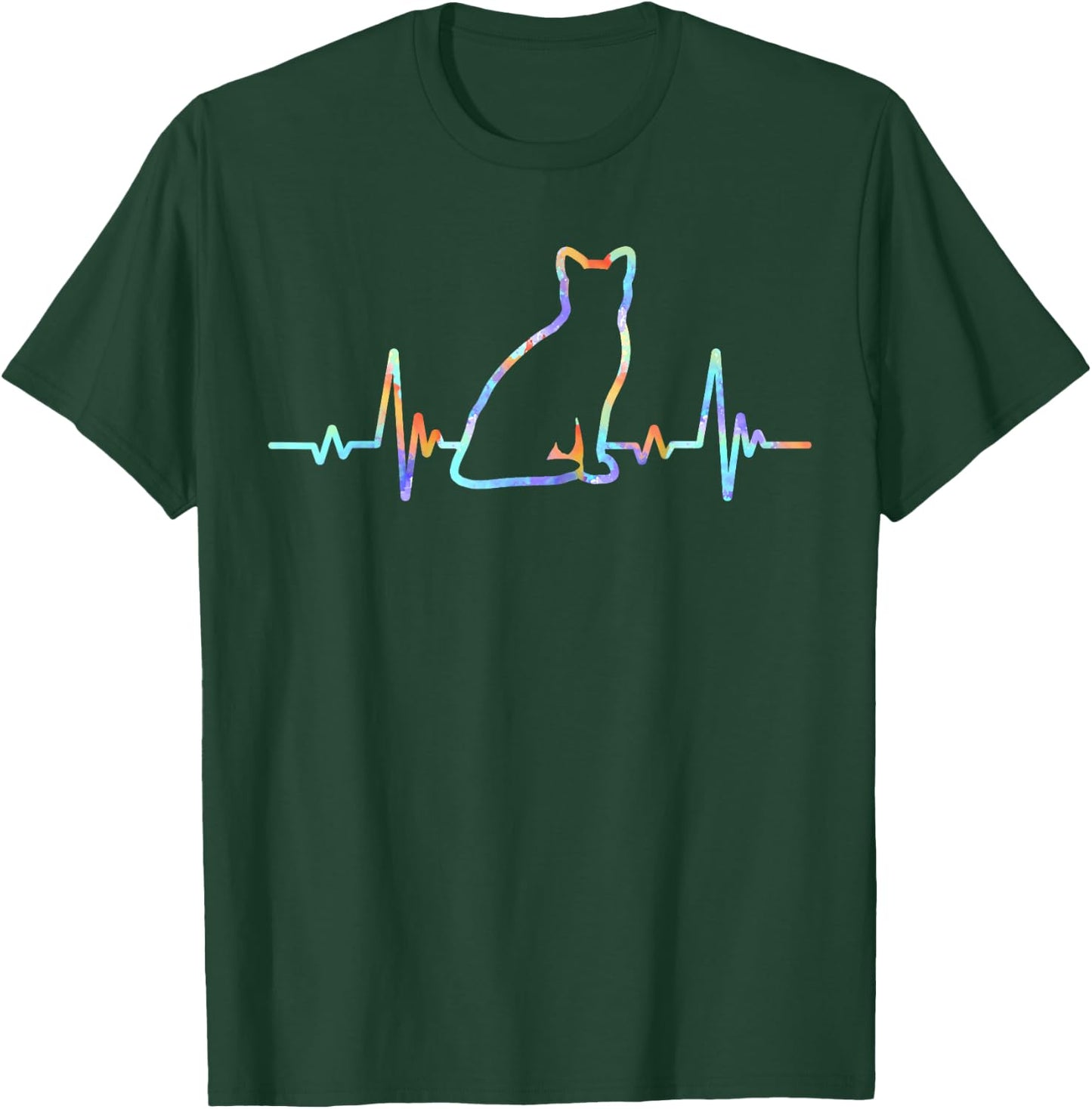 Heartbeat Cat Lover Animal Silhouette Cute Cat T-Shirt - T-Shirt | Forest