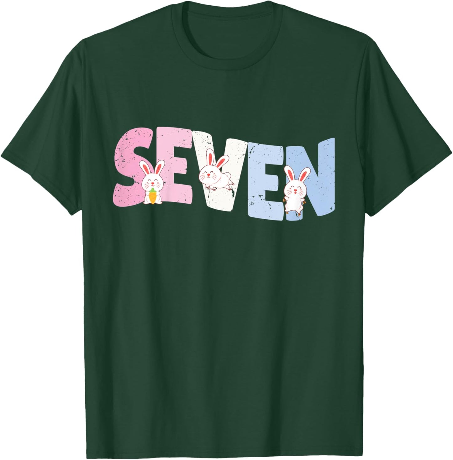 Kids 7 Year Old Cute Rabbit Birthday Girl 7th B-day T-Shirt - T-Shirt | Forest
