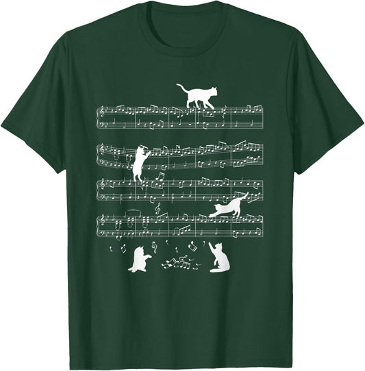 Cats Cat Music Notes Cat Lover Cat Animal Gift T-Shirt - T-Shirt | Forest