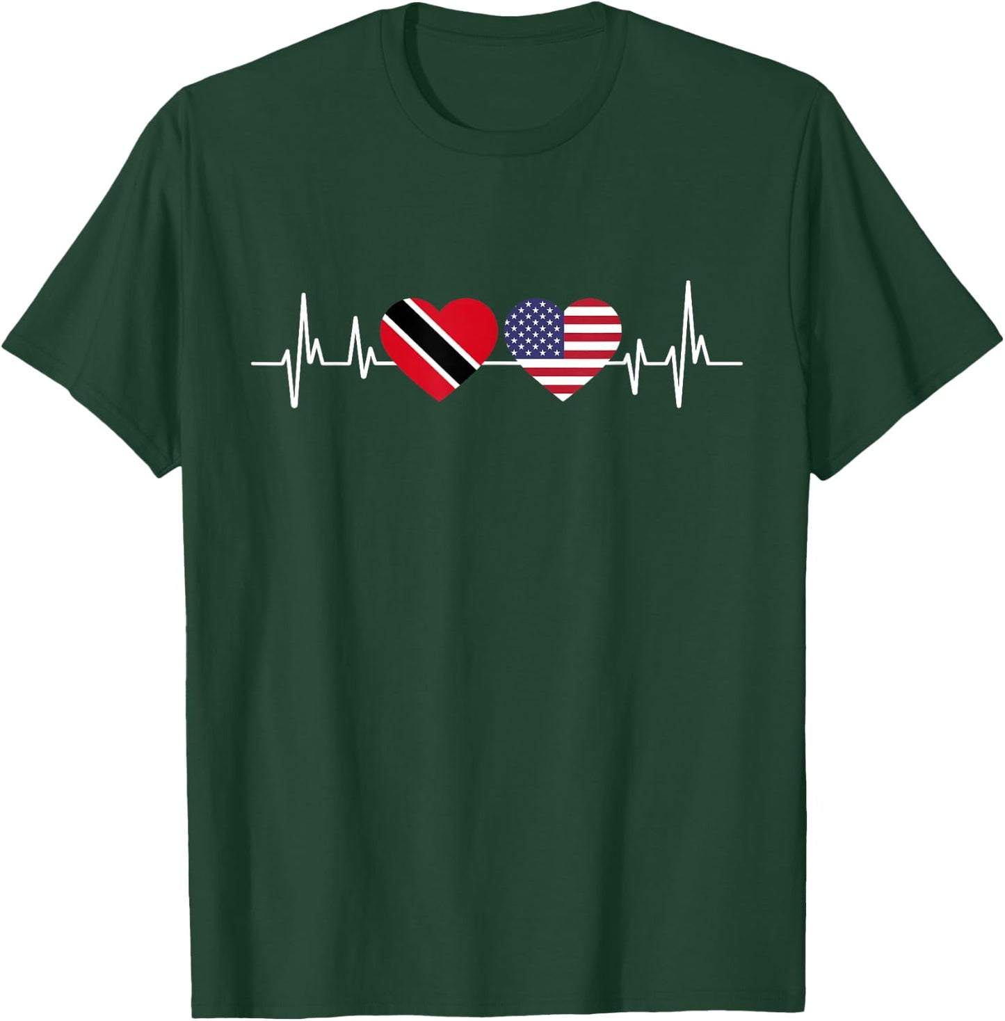 American Flag Heartbeat Trinidad And Tobago T-Shirt - T-Shirt | Forest