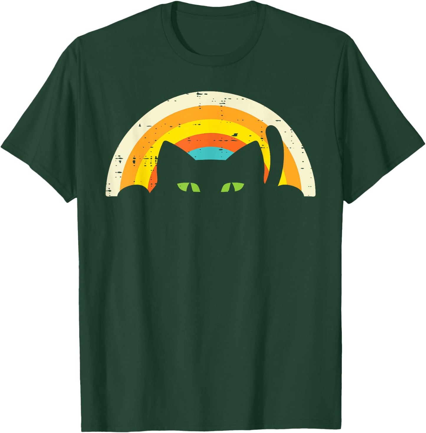 Peeping Black Cat Rainbow Vintage Halloween Men Women Kids T-Shirt - T-Shirt | Forest