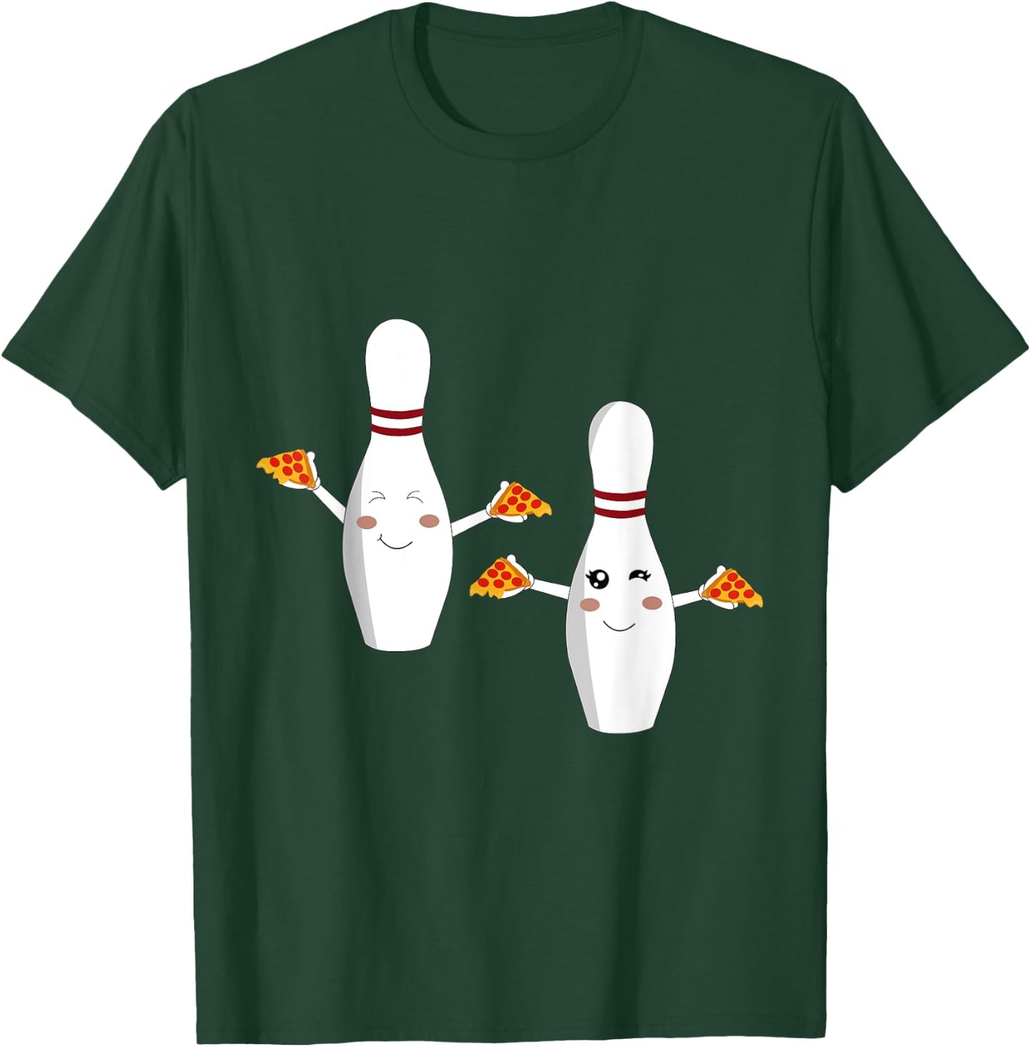 Funny Cute Bowling Pins Holding Pizza Slices T-Shirt - T-Shirt | Forest