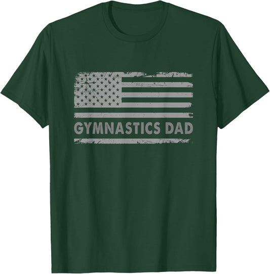 Gymnast Cheer Dad Gymnastics Dad US Flag - Gymnastics Dad Gift Fathers - Black, Short Sleeve, Small T-Shirt - T-Shirt | Forest