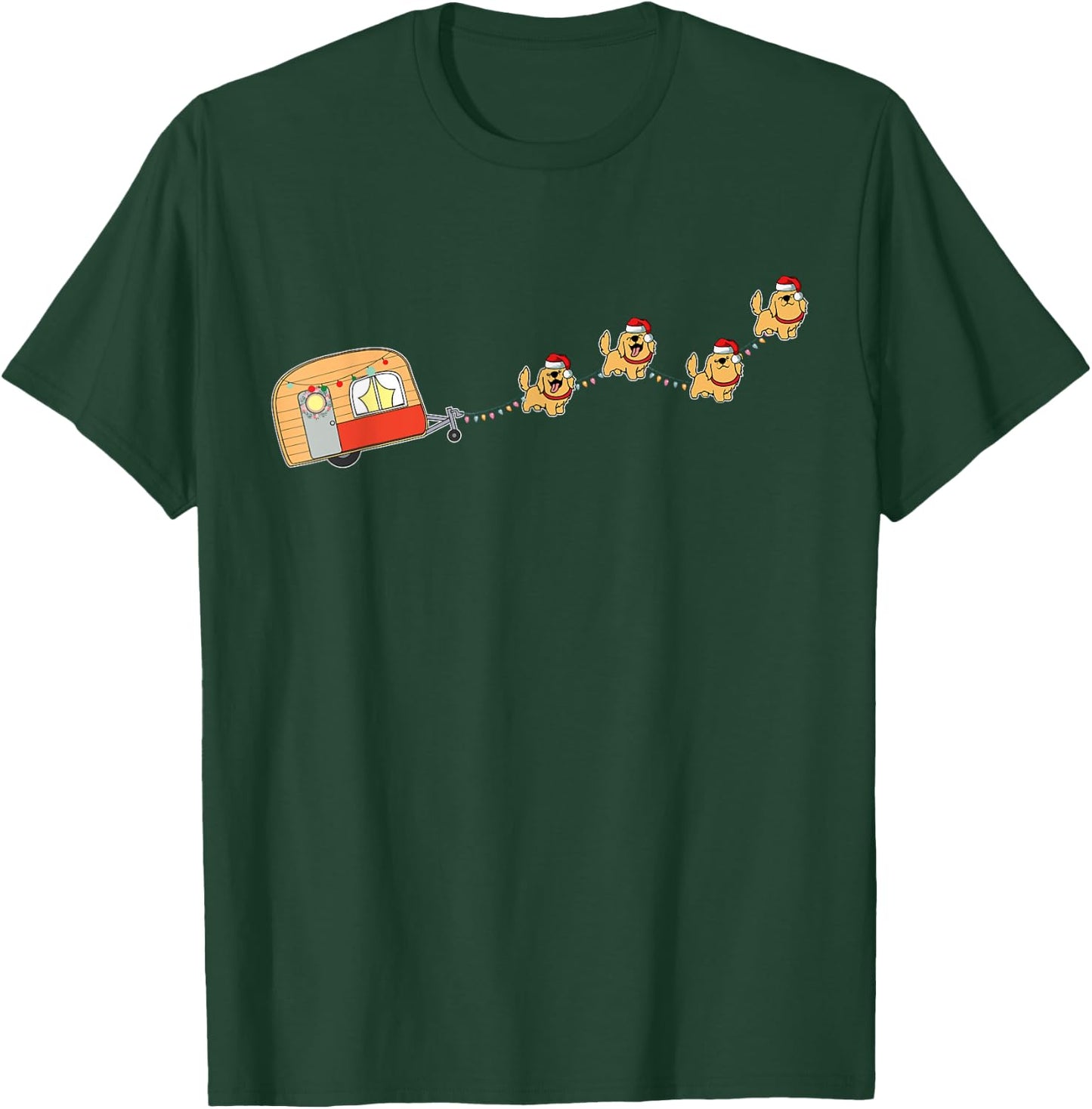 Camper Van Christmas Golden Retriever Sleigh X-mas Pajama T-Shirt - T-Shirt | Forest