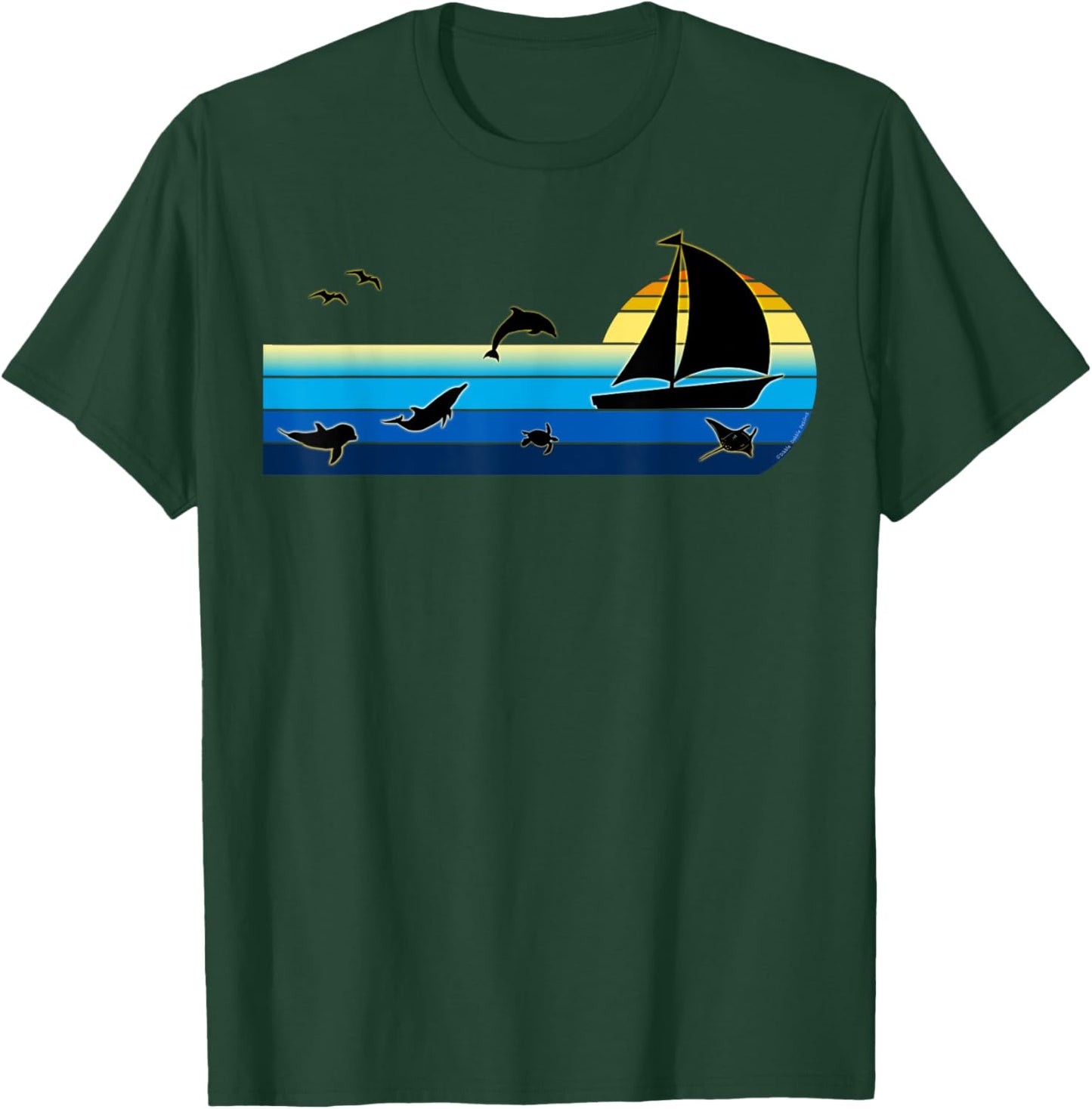 Nautical Sunrise Sailboat with Dolphins Beach Summer Sailing Women Kids T-Shirt - T-Shirt | Forest