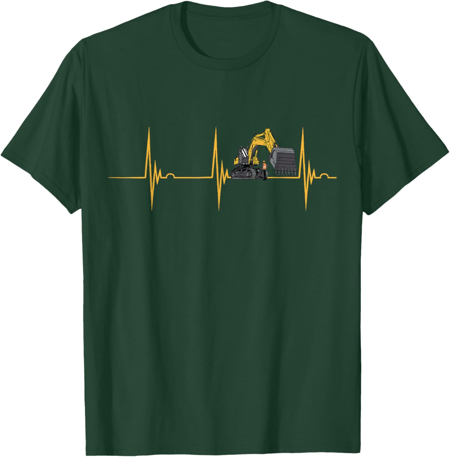 Excavator Heartbeat EKG Pulse Construction Vehicle Backhoe T-Shirt - T-Shirt | Forest
