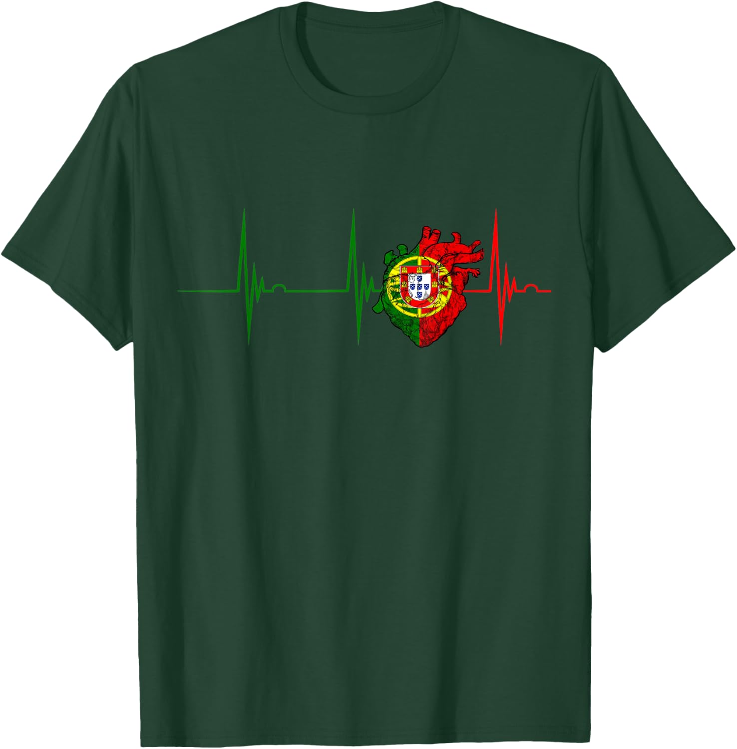 Portugal Heartbeat EKG Pulse Portugal Heart Portuguese Pride T-Shirt - T-Shirt | Forest