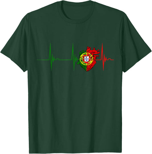 Portugal Heartbeat EKG Pulse Portugal Heart Portuguese Pride T-Shirt - T-Shirt | Forest