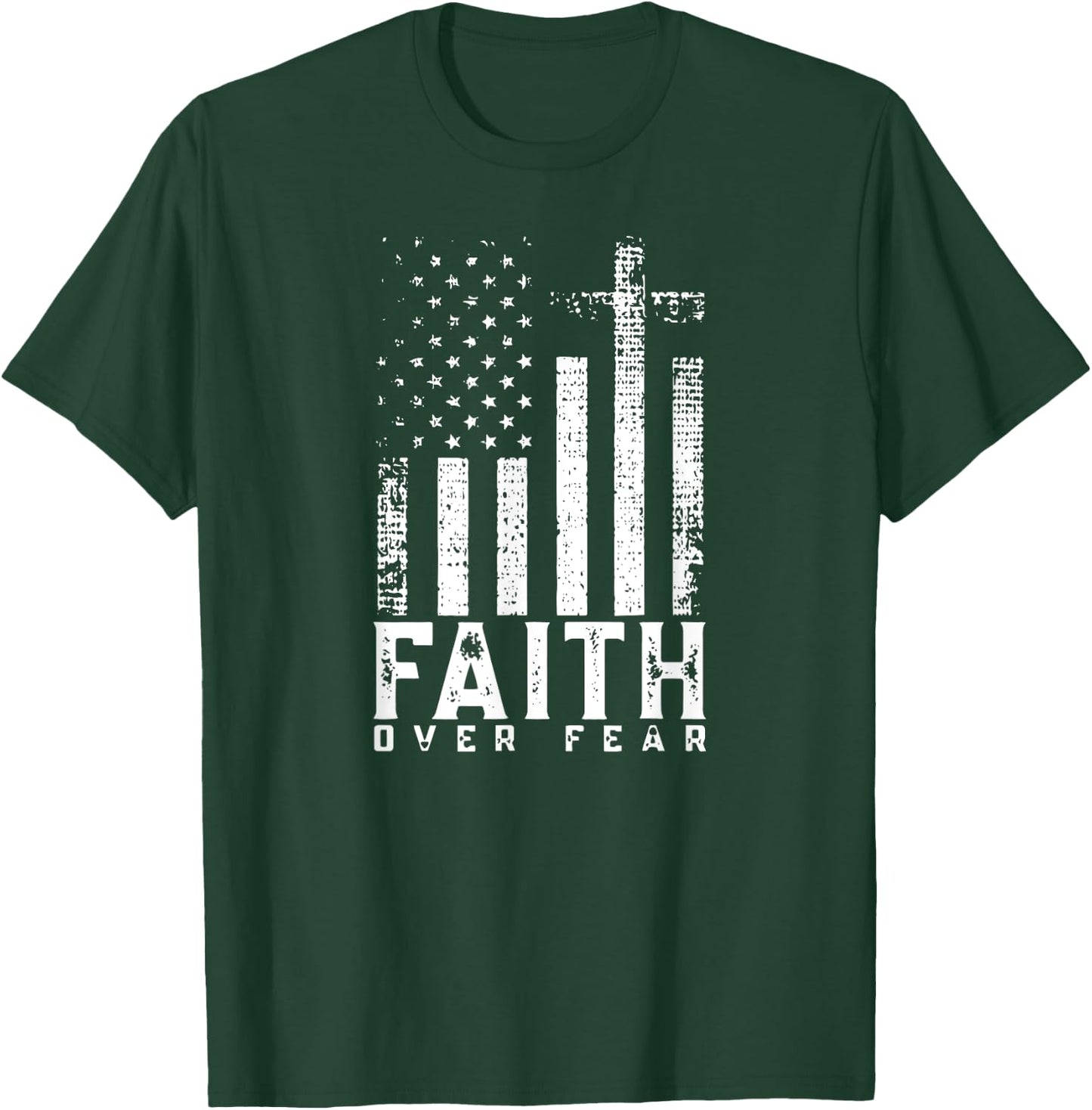 Faith Over Fears Cool Christian Cross American USA Flag Gym Men T-Shirt - T-Shirt | Forest