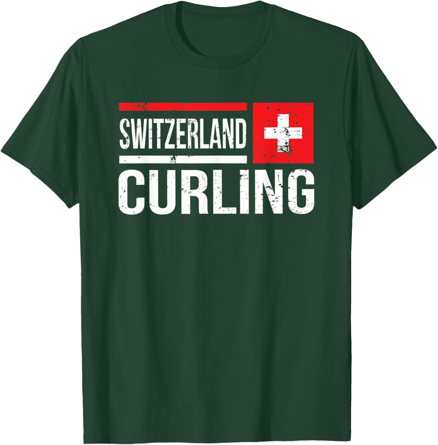 Switzerland Curling Swiss Flag Stone Sport Curler Skip Team T-Shirt - T-Shirt | Forest