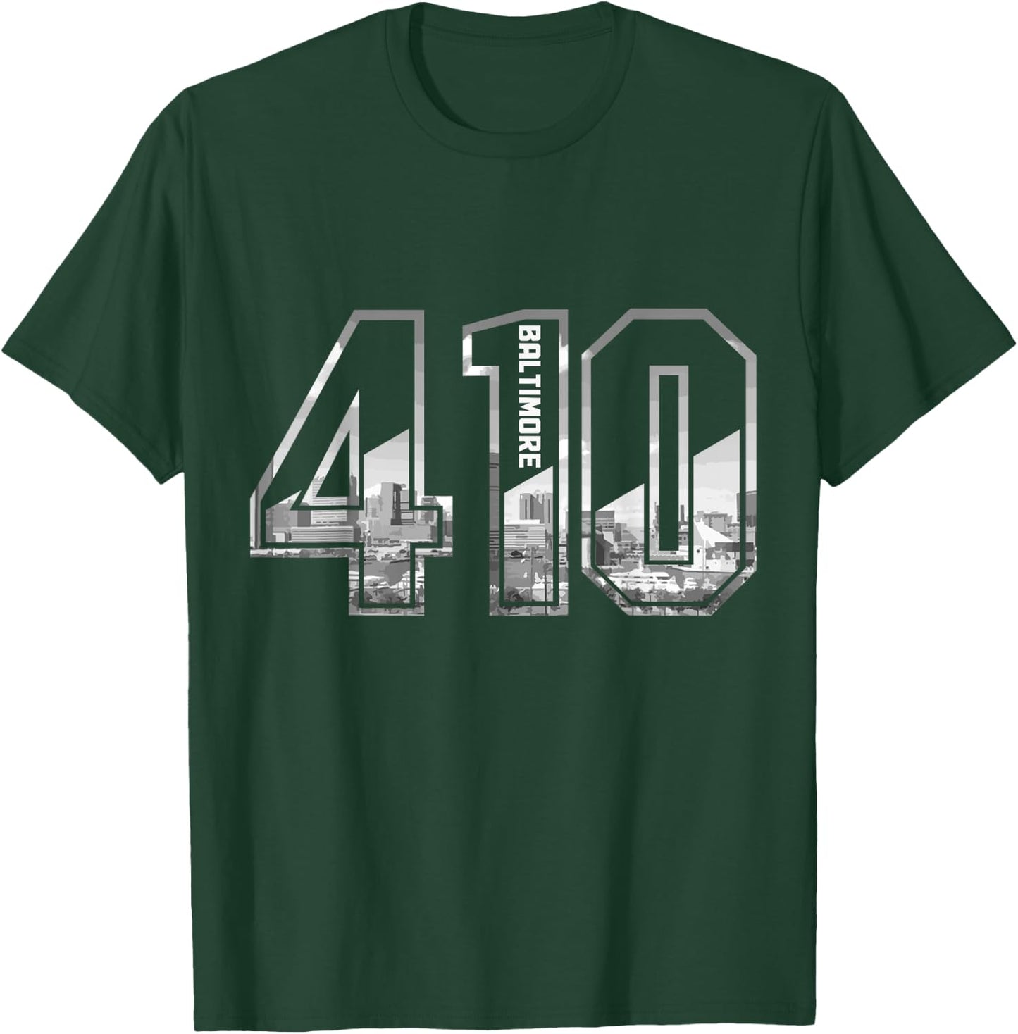 Baltimore Maryland 410 Area Code Pride Skyline Vintage T-Shirt - T-Shirt | Forest