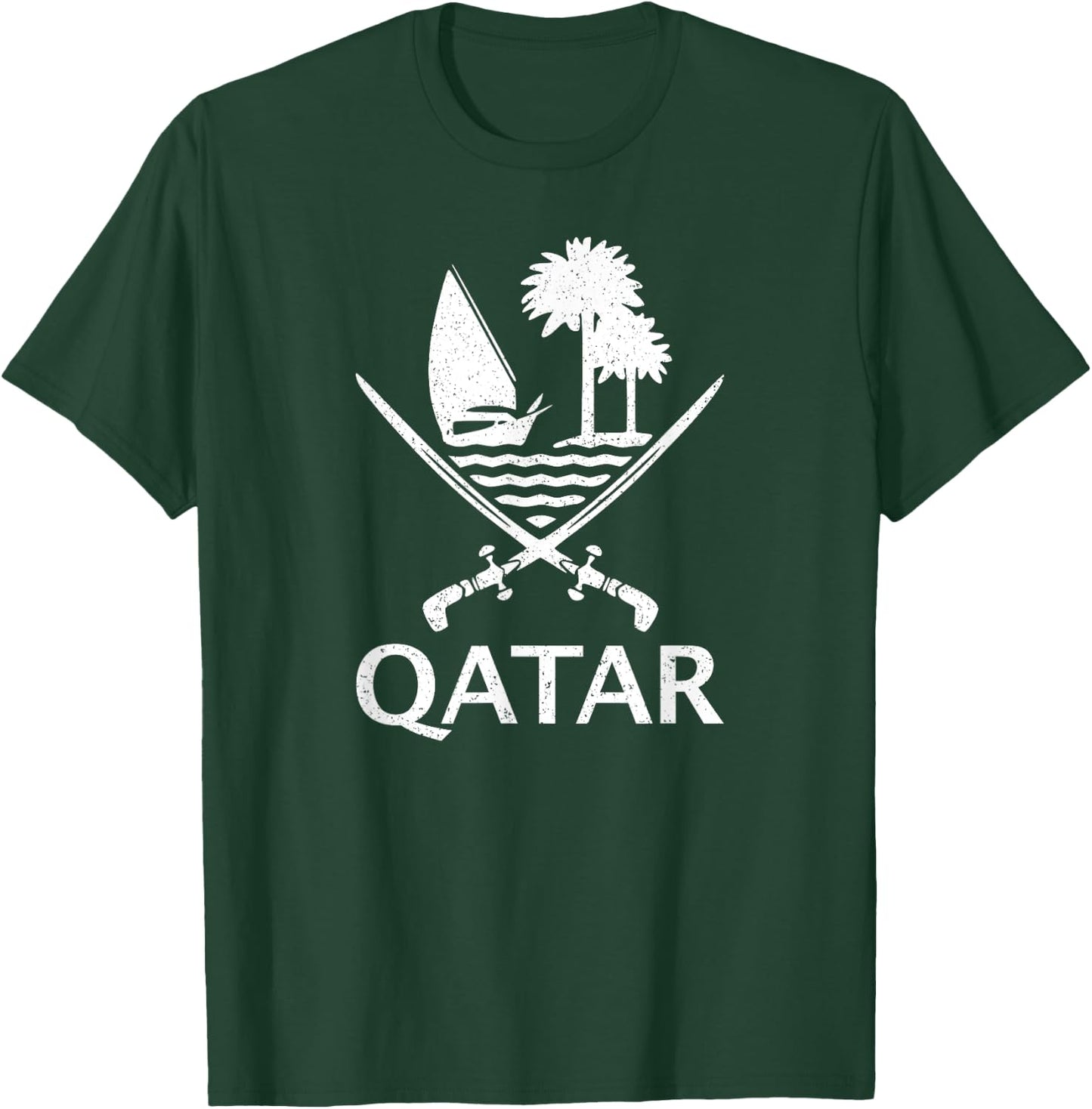 Qatar Flag Qatari Emblem Arms T-Shirt - T-Shirt | Forest