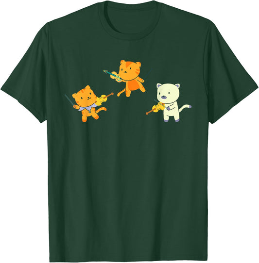 Cat Playing Violin Cello Cat Lover Violinist Cello Player T-Shirt - T-Shirt | Forest
