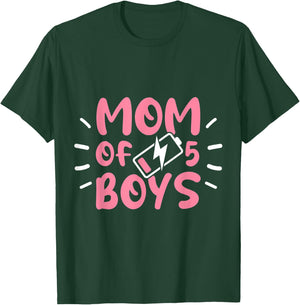 Fun Mom of 5 Boys Moms with Five Sons Birthday Mothers Day T-Shirt - T-Shirt | Forest