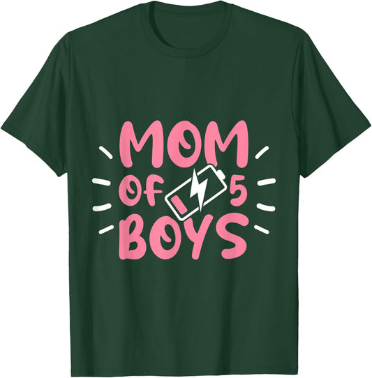 Fun Mom of 5 Boys Moms with Five Sons Birthday Mothers Day T-Shirt - T-Shirt | Forest