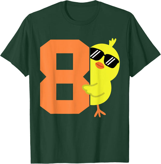 Kids 8th Birthday Chicken Themed Cute 8 Year Old Boys Chick T-Shirt - T-Shirt | Forest