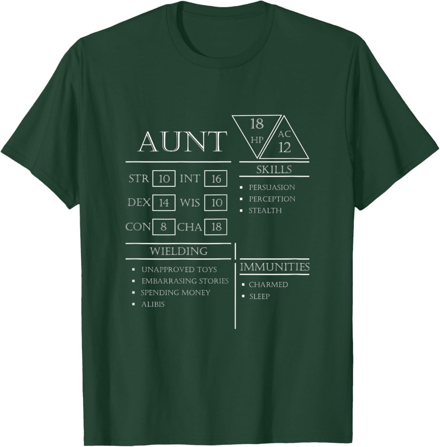 Roleplaying Dice Gamer Dragon Aunt Stat Skills Wielding T-Shirt - T-Shirt | Forest