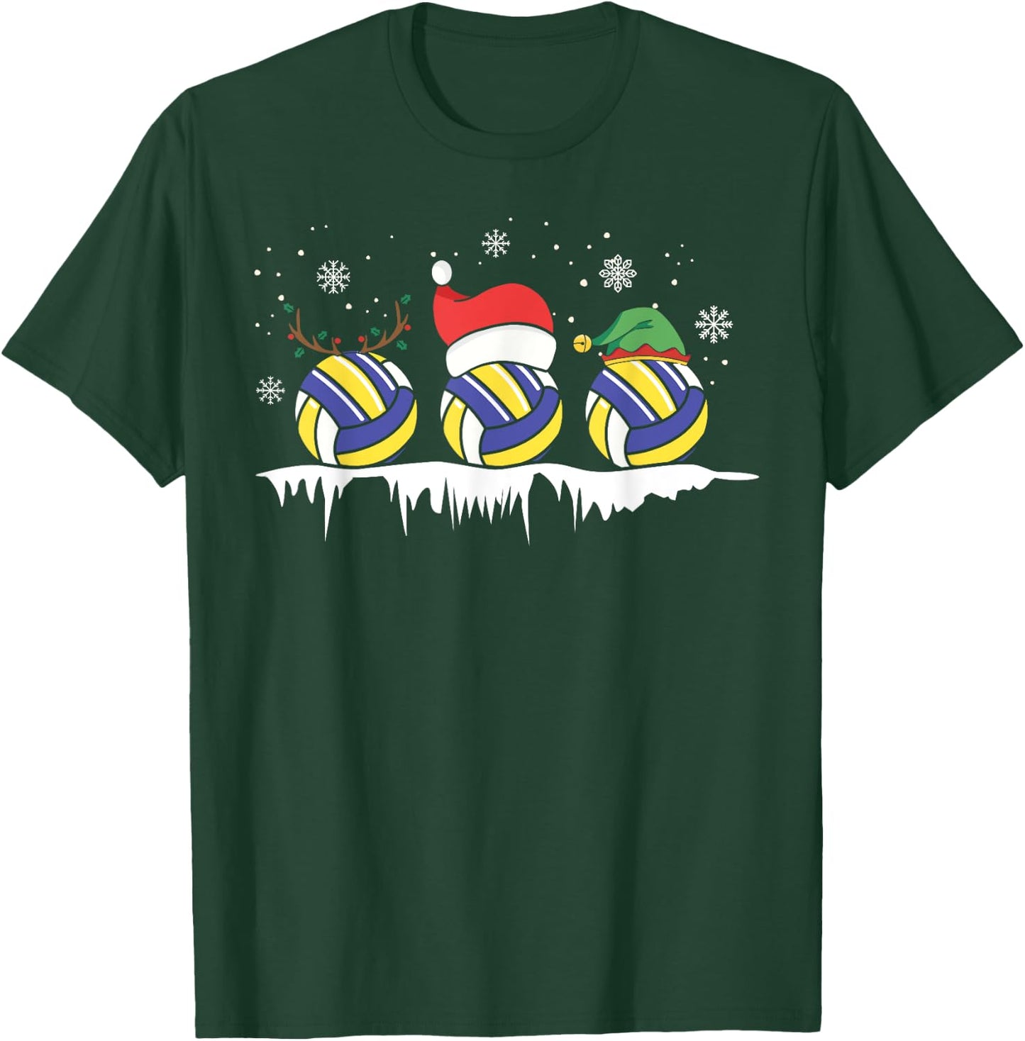 Volleyball Chistmas Santa Elf Reindeer Volleyball Xmas T-Shirt - T-Shirt | Forest