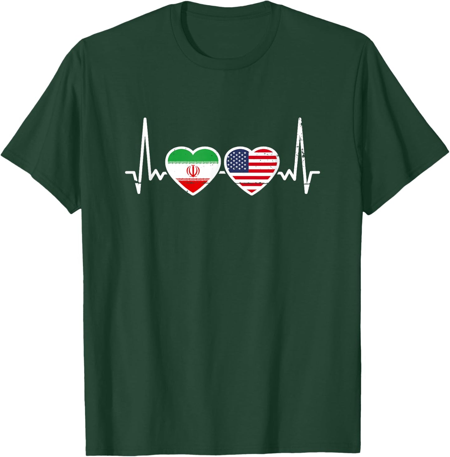 Iran USA Vintage Heartbeat Flag American Iranian T-Shirt - T-Shirt | Forest