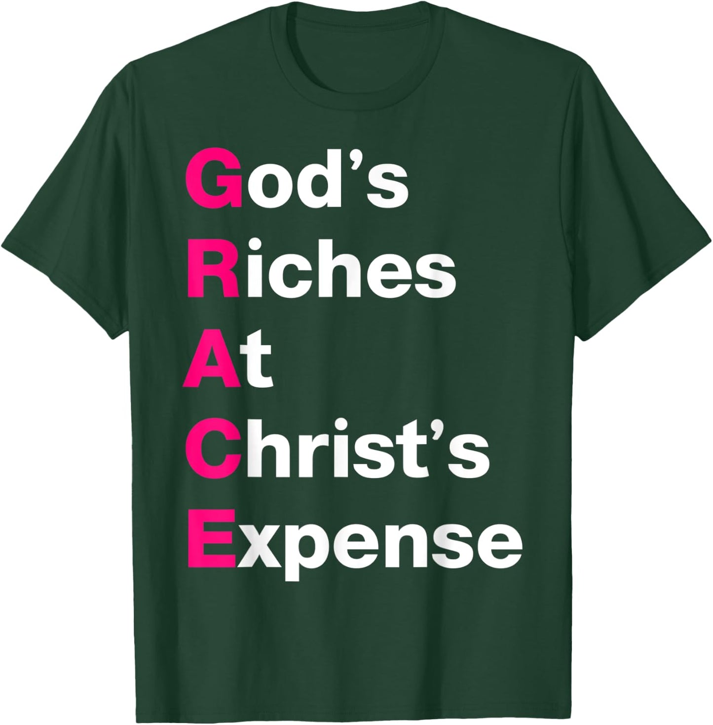 GRACE God’s Riches At Christ’s Expense Pink & White T-Shirt - T-Shirt | Forest