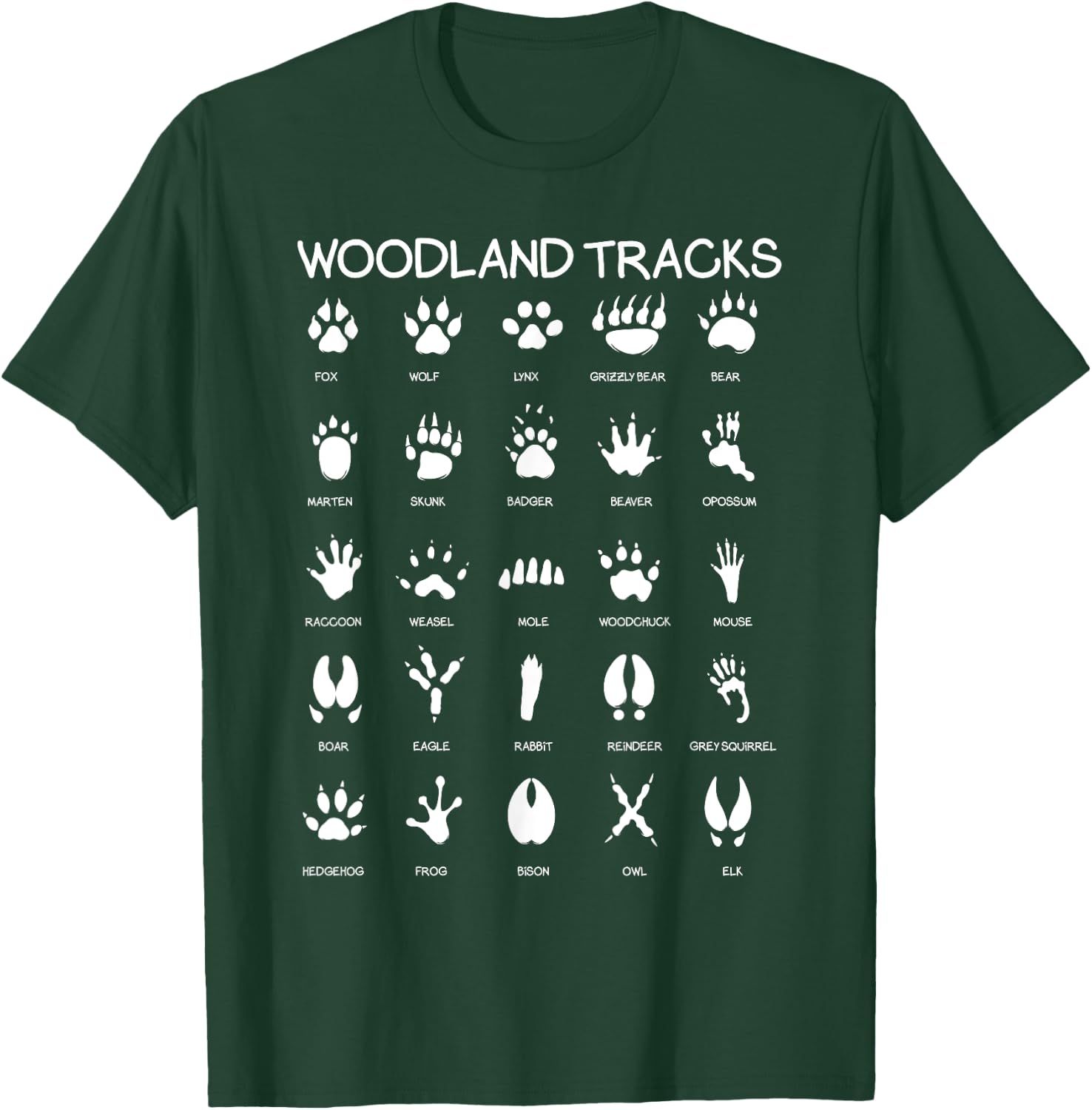 Nature Explorer Animal Track Paws Hunt Designs Animal Track Footprints Woodland Theme Nursery House Decor Illustration T-Shirt - T-Shirt | Forest