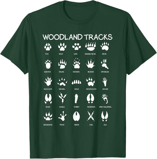 Nature Explorer Animal Track Paws Hunt Designs Animal Track Footprints Woodland Theme Nursery House Decor Illustration T-Shirt - T-Shirt | Forest