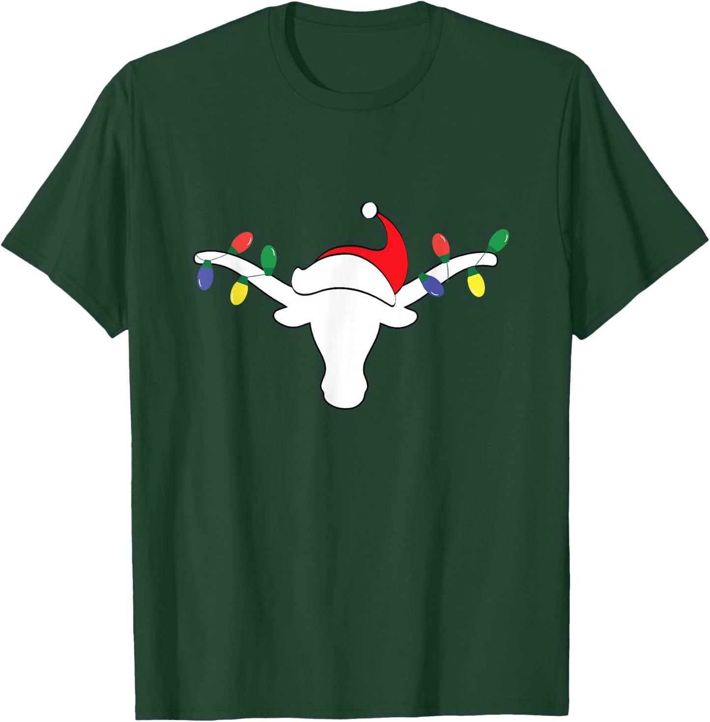 White Longhorn Christmas Lights Santa hat Horn Antlers T-Shirt - T-Shirt | Forest