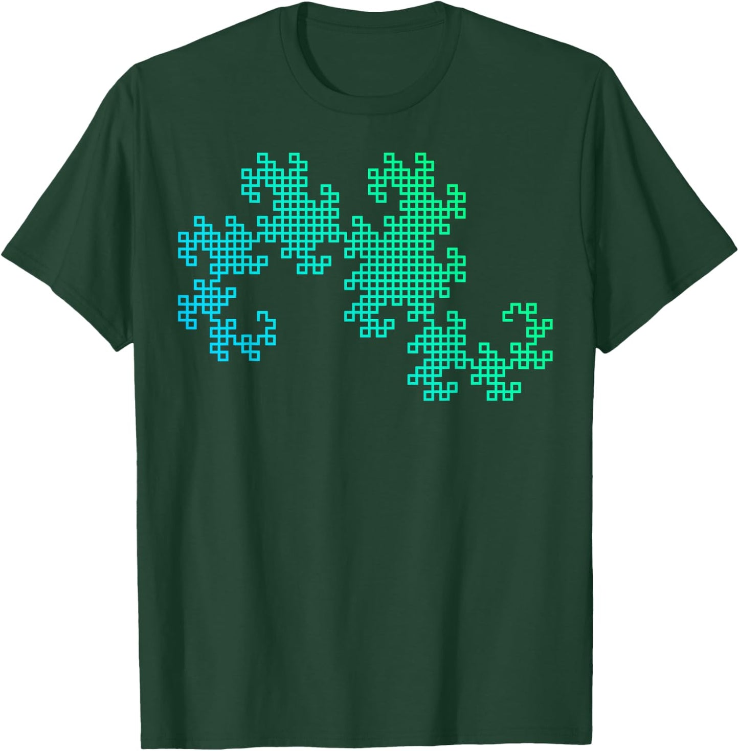 Nerdy Dragon Curve Fractal Geometry Math Teacher Blue Green Women Girls Kids T-Shirt - T-Shirt | Forest
